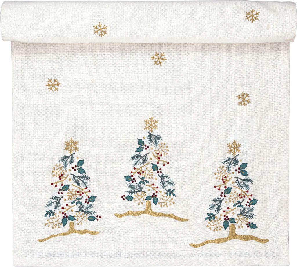 Greengate Lucie Xmas Tischläufer bestickt white 140xx45cm