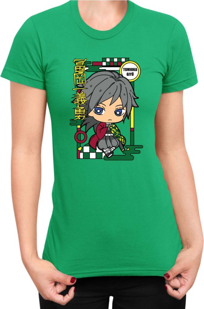 Damen T-Shirt Demon Anime Slayer Kimetsu No Yaiba Chibi Giyu Tomioka, Lady S / Grün