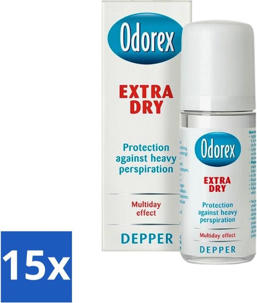 Odorex Depper – Deoroller – Extra trocken – Starker Schutz – 50 ml - Vorteilspack - 15 Stücke