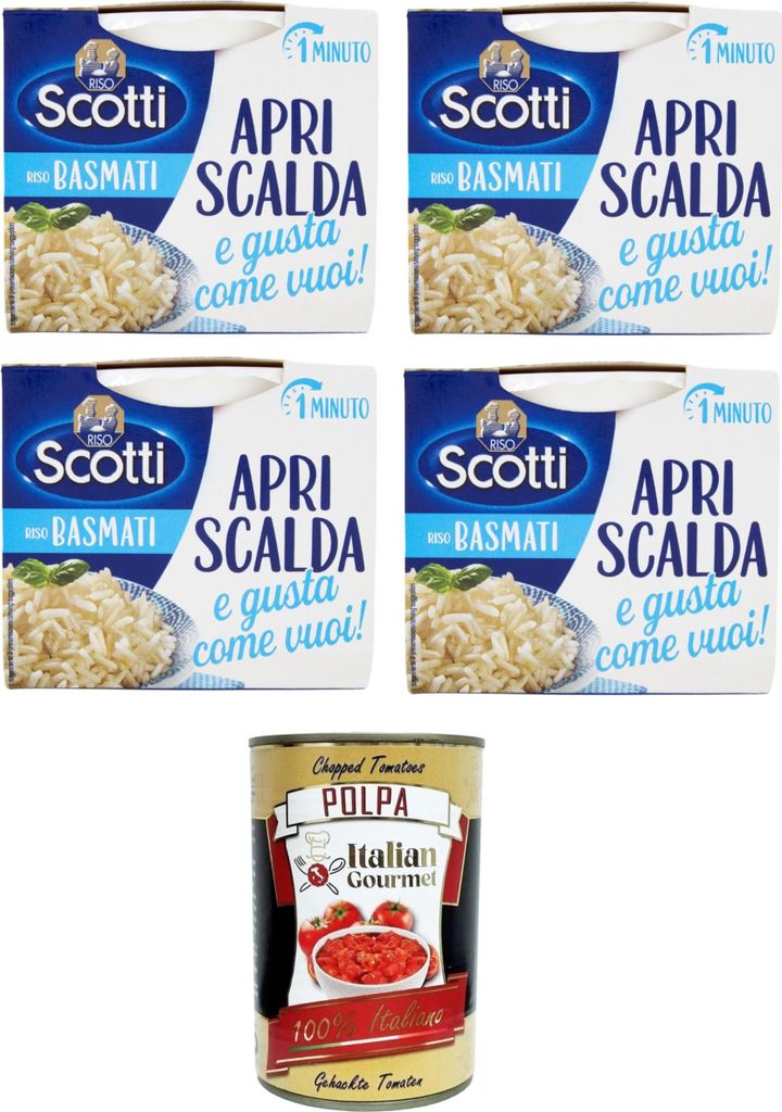 Riso Scotti, Riso Basmati Apri, scalda e gusta come vuoi Basmati-Reis Öffnen, erhitzen und nach Belieben genießen 4x200gr + Italian Gourmet polpa...