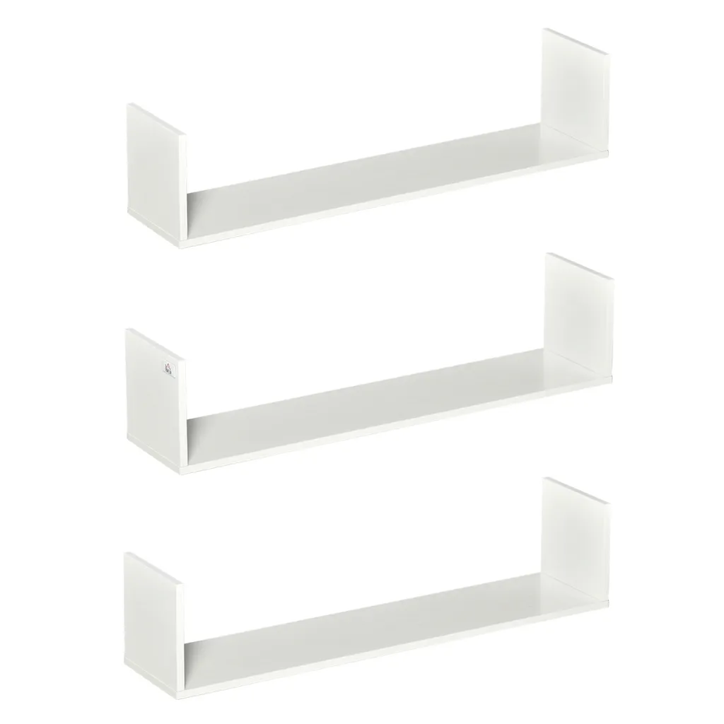 Étagères Murales Suspendues en Bois Blanc - Lot de 3 Éléments de 80 cm
