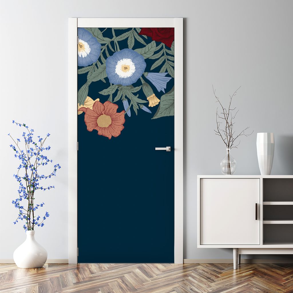 Dekorative Türposter selbstklebend Wandaufkleber dekoration Fototapete Vintage Rosen blau 85 x 200 cm