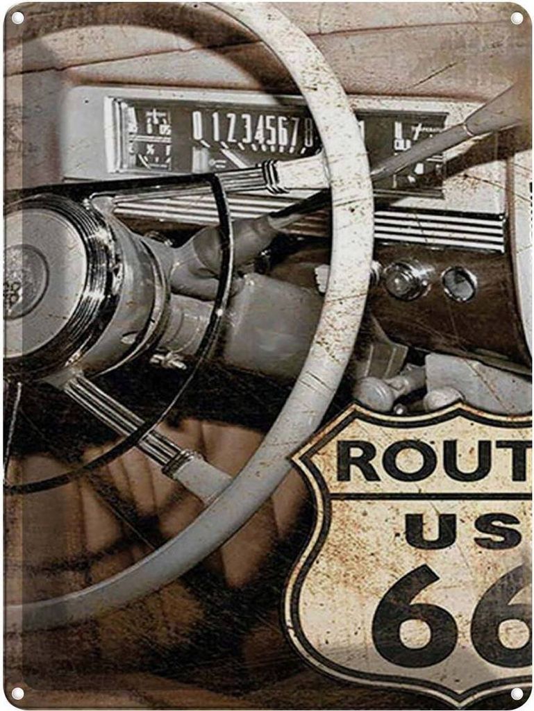 vianmo Blechschild 40x30 cm Retro Auto Lenkrad Route US 66