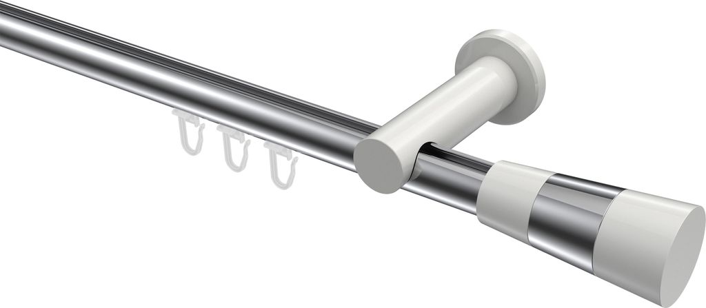 Interdeco Innenlaufstange / Gardinenstange mit Innenlauf Chrom / Weiß, Typ Platon Tanara (Konus Bicolor), 20 mm Ø 1-läufig, 540 cm