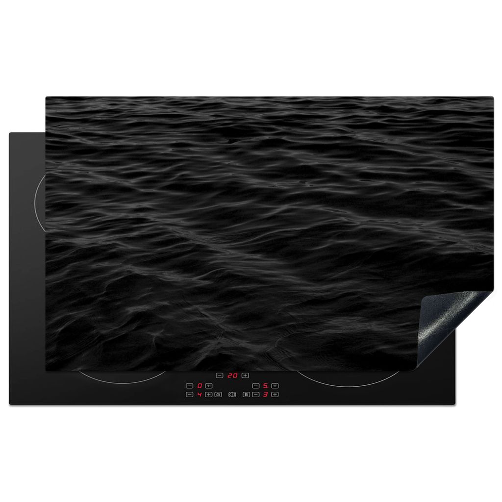 KitchenYeah Herdabdeckplatte Wellen - Wasser - Schwarz - Weiß , 85x52cm, Küche Deko, Glaskeramikkochfeld Herdabdeckung, Abdeckplatte fùr Kochfeld