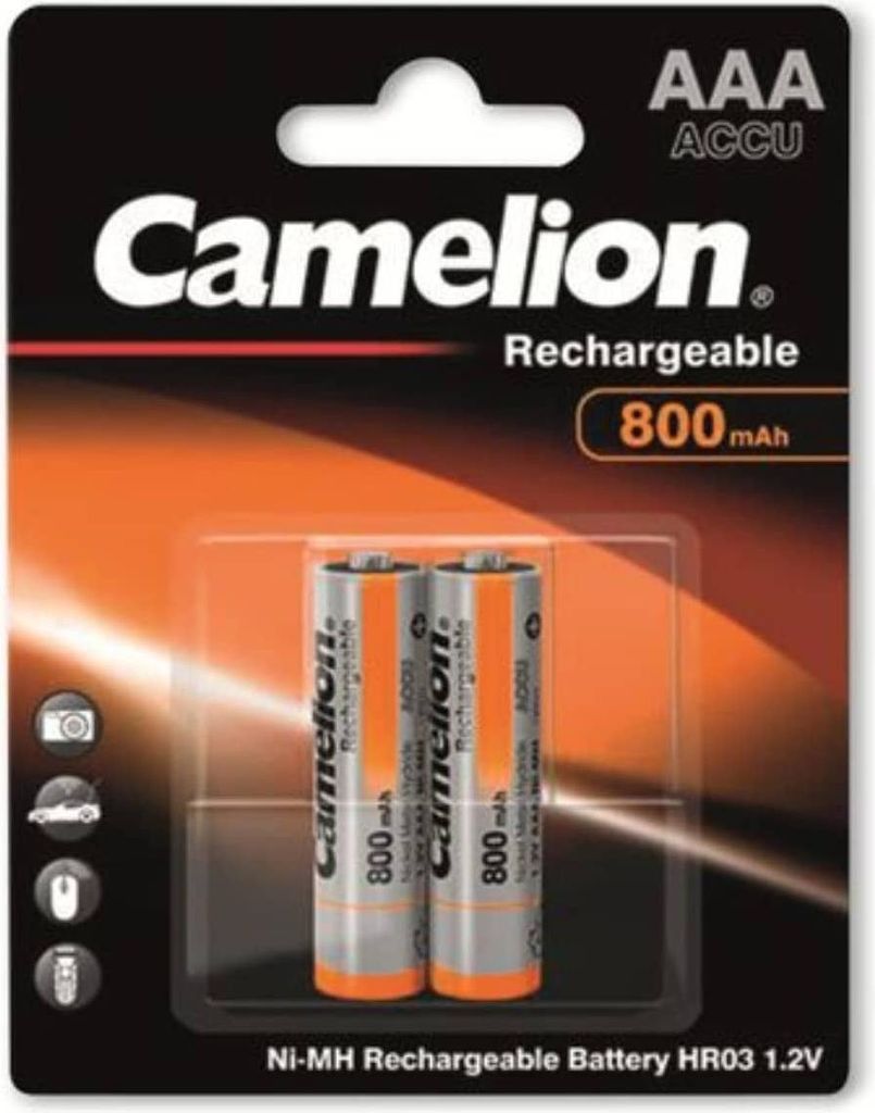 A retail package containing two AAA rechargeable batteries.