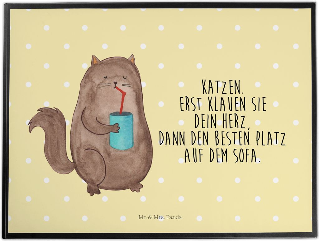 Mr. & Mrs. Panda Schreibunterlage Katze Dose - Gelb Pastell - Geschenk, Cats, Unterlage Schreibtisch, Tischschoner, Cat, schreibtischunterlagen, Ze...