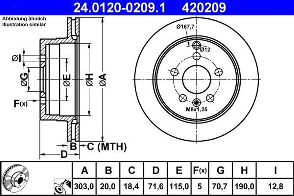 ATE 24.0120-0209.1 Bremsscheibe OE 96625873 kompatibel mit Captiva, Antara