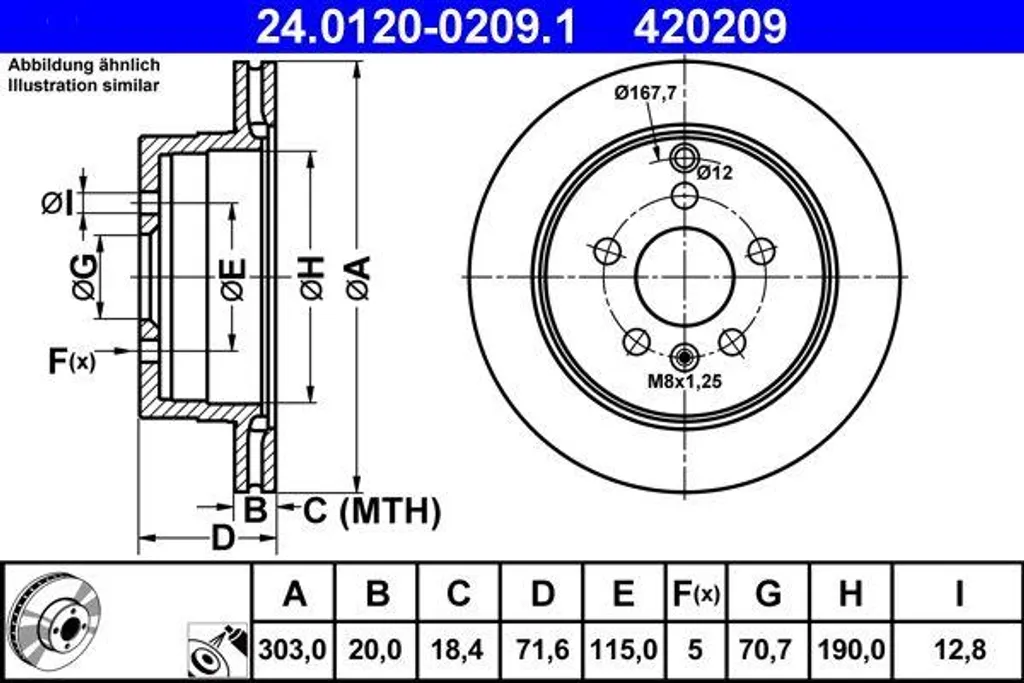 Disque de frein ATE 24.0120-0209.1 pour Captiva et Antara OE 96625873
