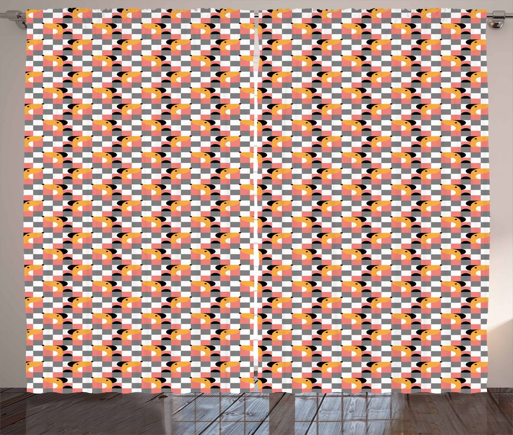 ABAKUHAUS Hunde Rustikaler Gardine, Pastell Checkered Puppy Heads, Schlafzimmer Kräuselband Vorhang mit Schlaufen und Haken, 280 x 175 cm, Mehrfarbig