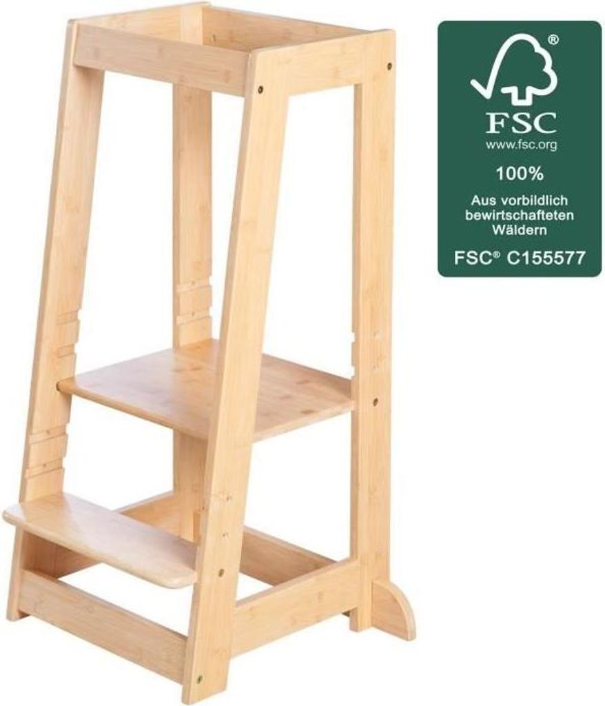 Montessori Lernturm ROBA,Bambus, 3-fach verstellbar, bis 80 kg, Natur