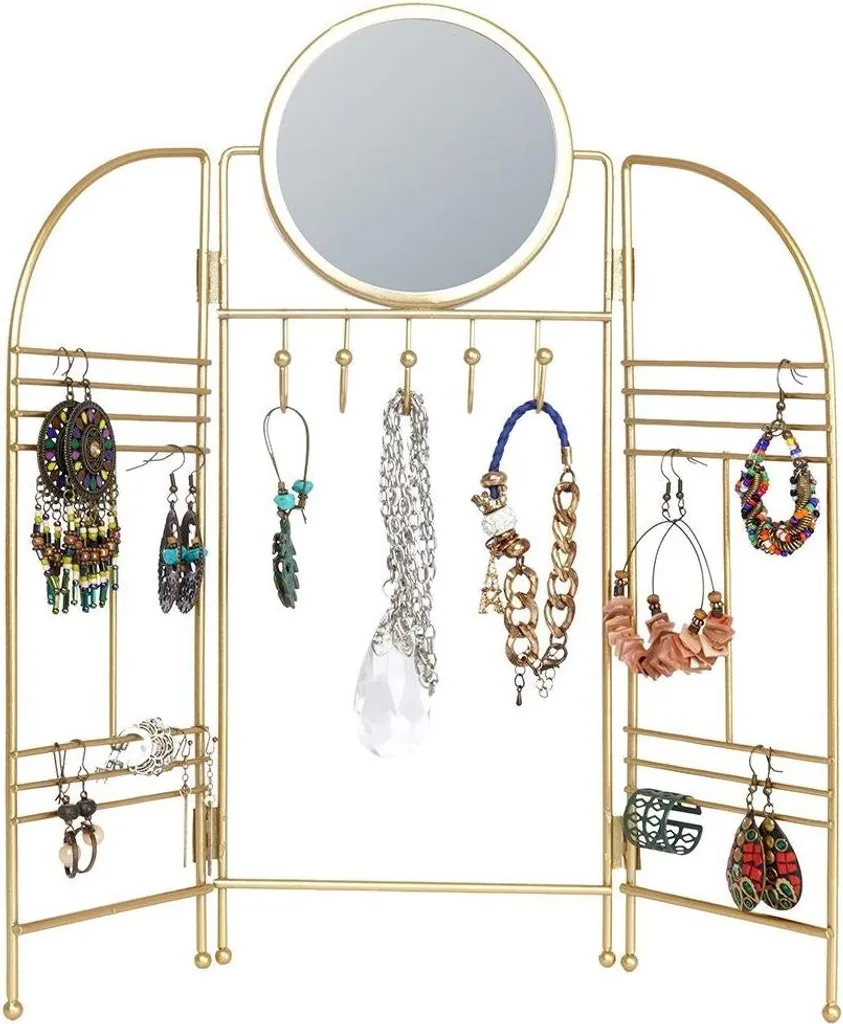 Organizer Gioielli da Parete in Metallo Nero con Specchio Moderno