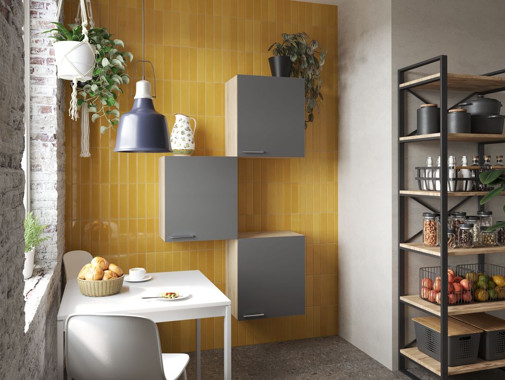 Oberschrank Hängeschrank Küche 3 Stück 50 cm Eiche Sägerau Grau Merle Respekta