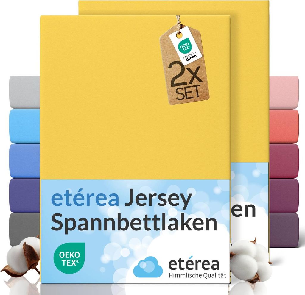 2er Set Jersey Spannbettlaken 80x200cm - 100% BAUMWOLLE - Bettlaken Spannbetttuch 80x200cm - Gelb