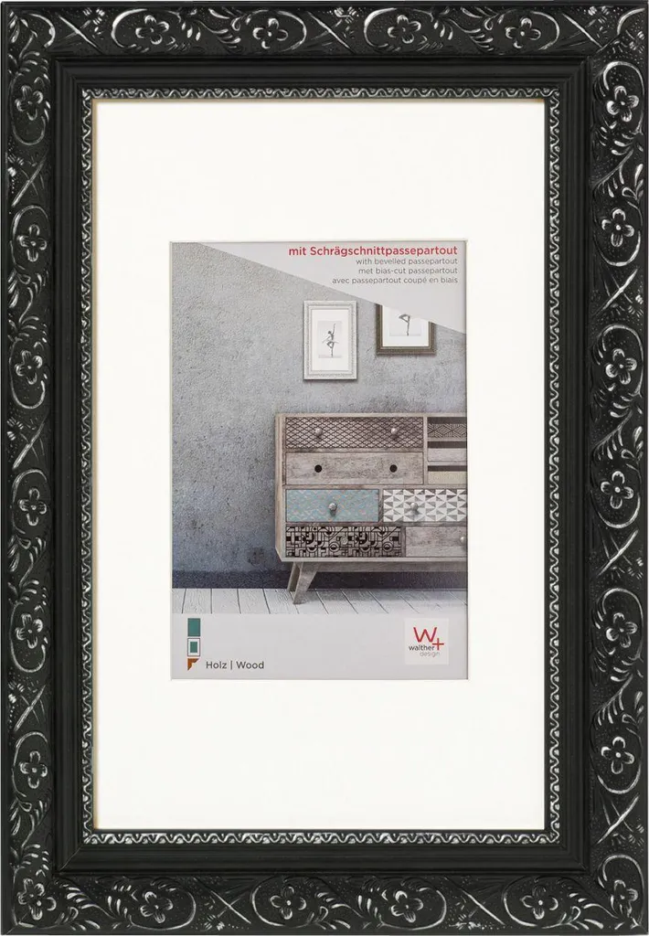 Cornice Walther Barock 30x40 CR040B Legno Nero Argento per Foto Arte - 3