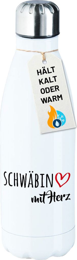 Huuraa Trinkflasche Schwäbin mit Herz 500ml White Edelstahl Wasserflasche Trinkflasche Geschenkidee