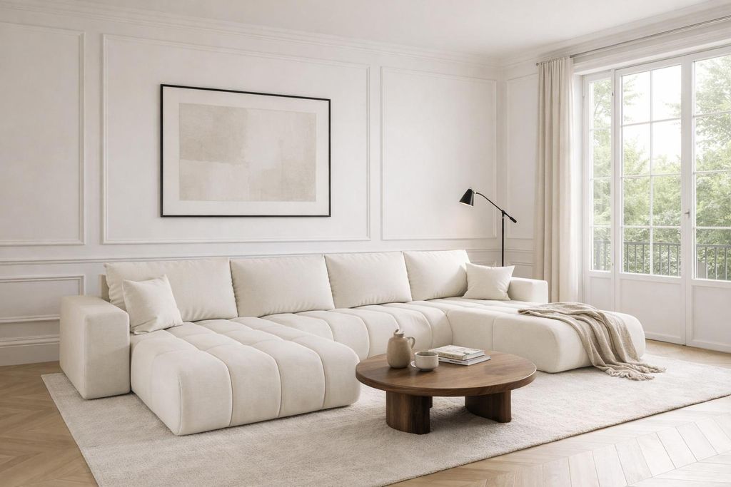 Kaiser Möbel Ecksofa mit schlaffunktion und bettkasten MILO U PREMIUM, stoff WIND, Ecru