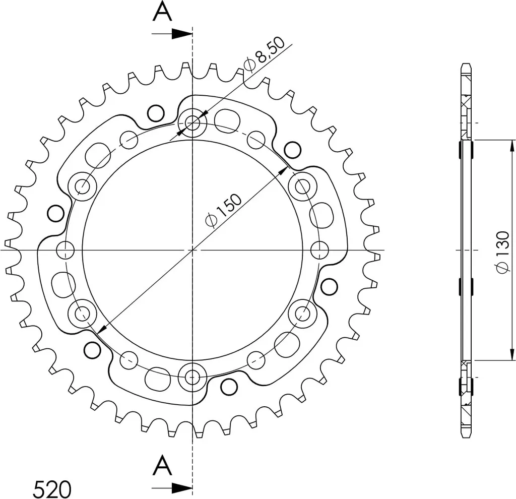 Couronne bicolore rouge Supersprox 42Z pas 520 ultra légère RST-245
