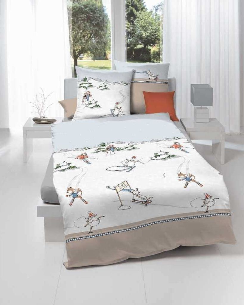 Bettwäsche Biber Snow Birds Vögel 100% Baumwolle Reißverschluss Kaeppel Bettbezug Kissenbezug Bettgarnitur kuschelig warm Winter waschbar pflege...