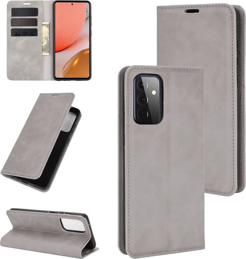 König Design Hülle kompatibel mit Samsung Galaxy A72 5G Kunstleder Handyhülle - Handy Case Grau
