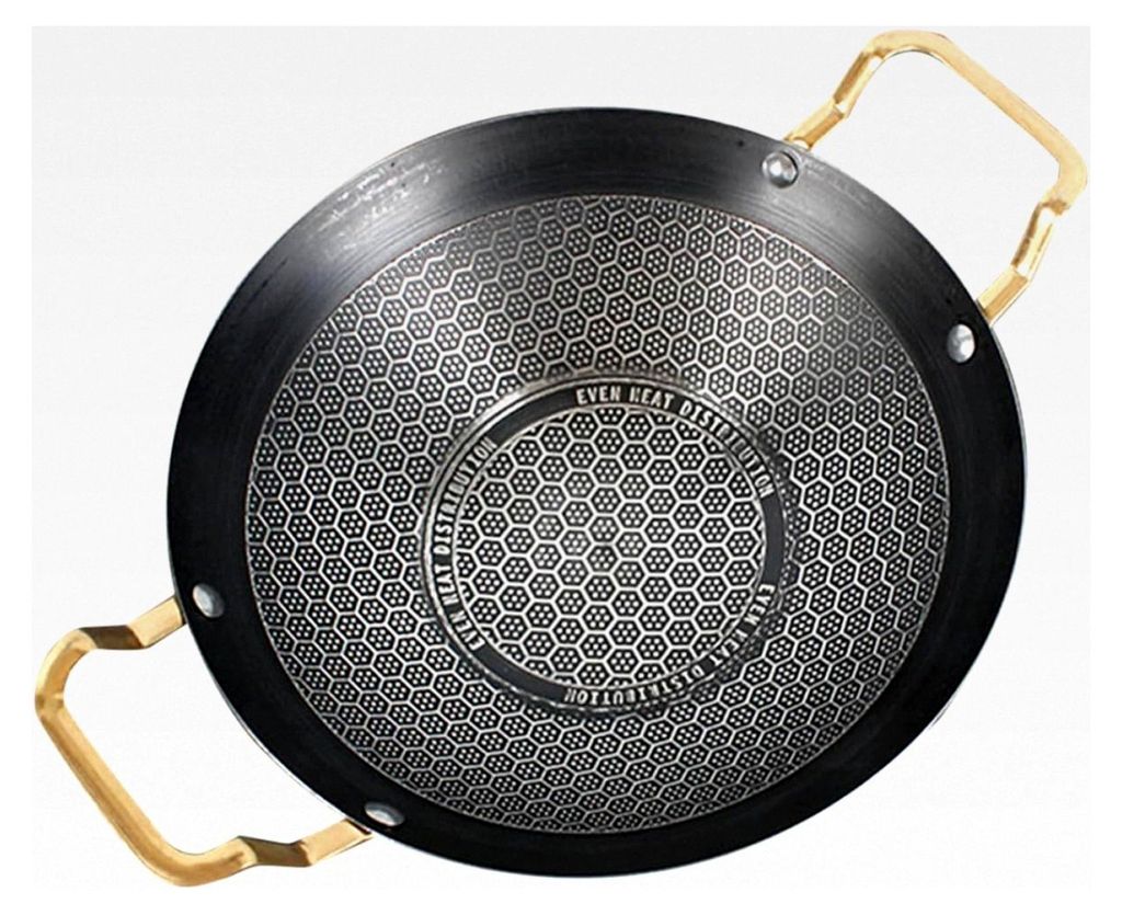 Edelstahl Wok Pfanne 24cm mit Doppelgriff, hitzebeständig und leicht zu reinigen, geeignet für Gastronomie und Haushaltsküche