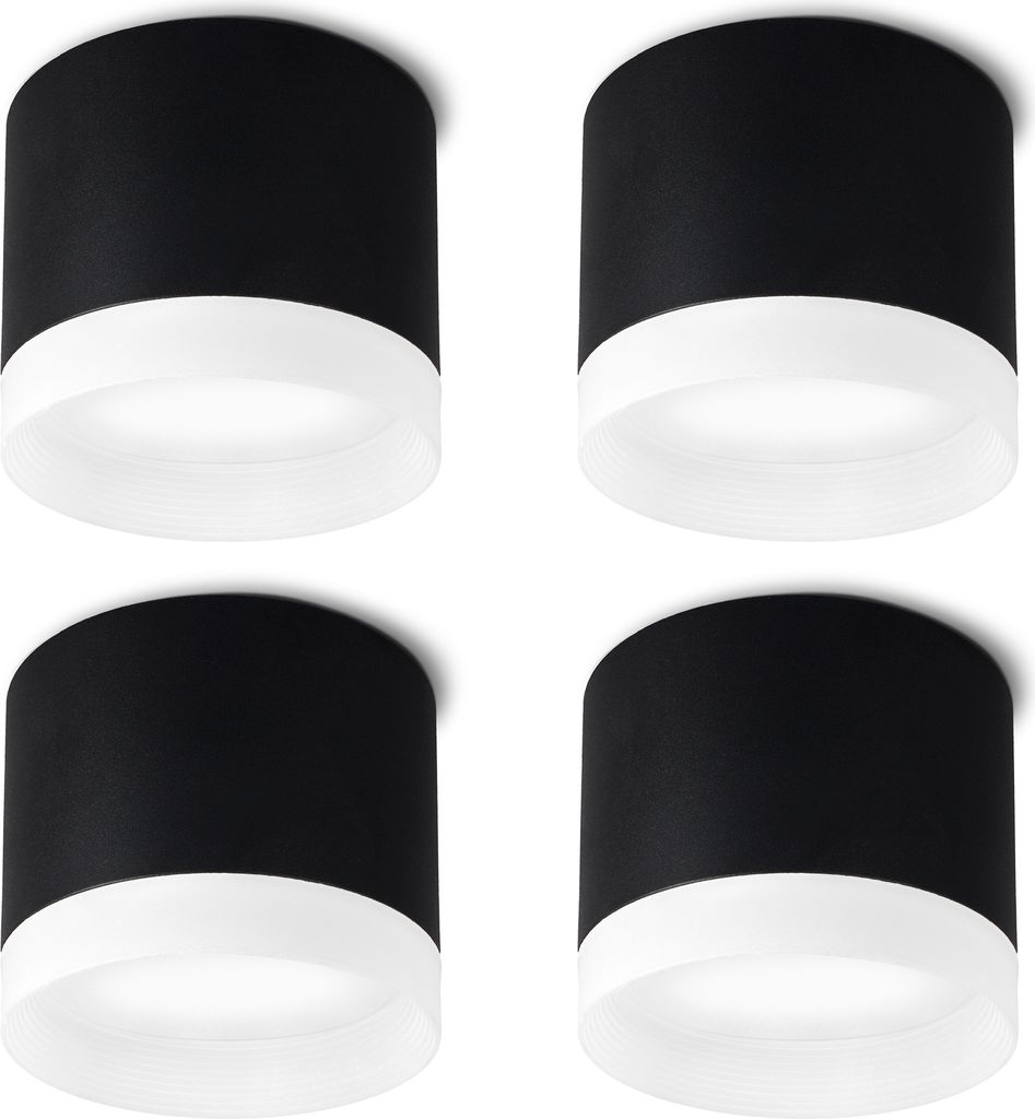 SSC-LUXon VORA Deckenspot flach rund 4er Set mit Leuchtrand - Aufbaustrahler innen in matt schwarz inkl. GX53 LED 3W neutralweiß 230V