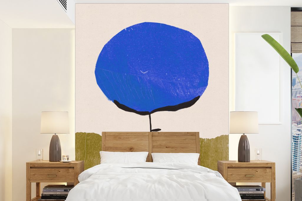 MuchoWow Fototapete für Wohnzimmer oder Schlafzimmer Wandtapete Vinyl Motivtapete Blume - Abstrakt - Blau - Grün - 175x240 cm - Schlafzimmertapete