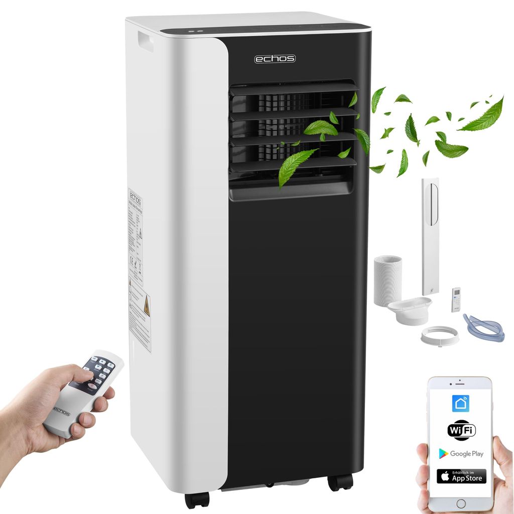 Echos Mobile Klimaanlage 9.000 BTU mit WiFi Smart Home Aircooler Air Conditioner Klima Anlage Weiß/Schwarz