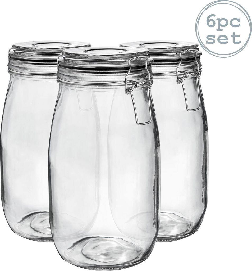 Vorratsgläser aus Glas – 1,5 Liter – schwarze Versiegelung – 6 Stück