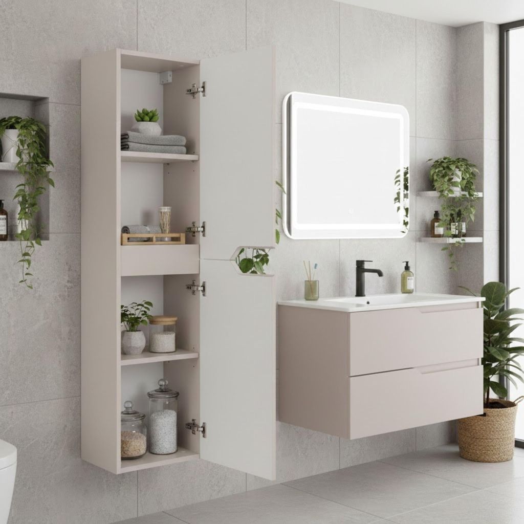 RODAN | Badezimmer Hochschrank - Beige - 136 cm