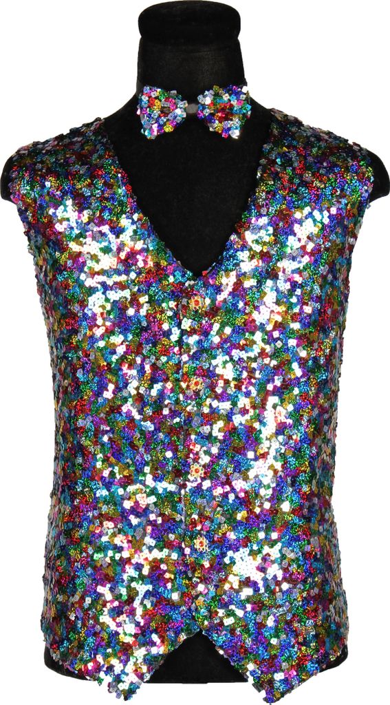 T3984-9900-S bunt Multicolor Herren Pailletten Weste mit Produktbild 