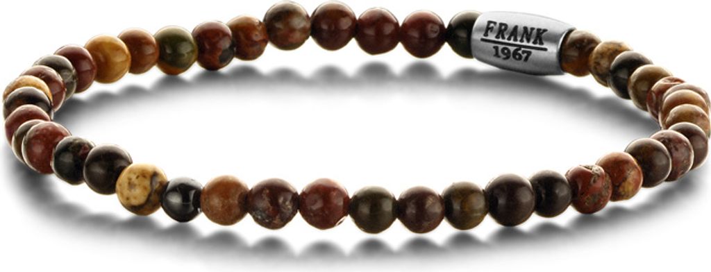 Frank 1967 Courageous Beads 7FB 0314 Natursteinarmband mit Stahlelement - Picasso 4 mm - Länge 20 cm - Braun / Multi