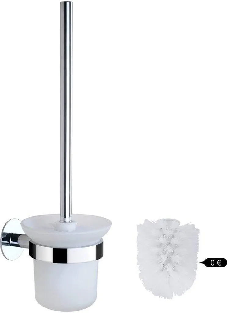 Brosse de toilettes en inox et verre trempé argent avec 2 têtes souples