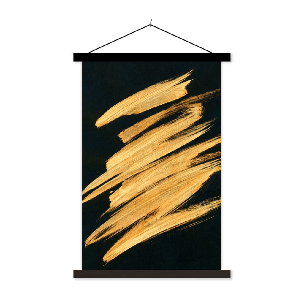 MuchoWow Textilposter Gold - Farbe - Streifen - Luxus - Abstrakt 40x60 cm mit schwarzem Rahmen - Wanddekorationen