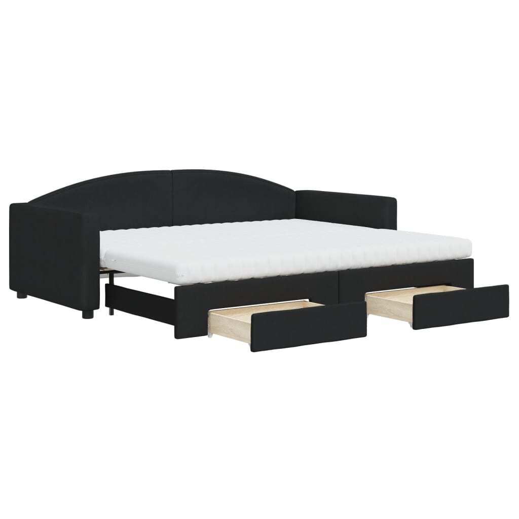 vidaXL Tagesbett Ausziehbar mit Schubladen Schwarz 90x200 cm Stoff