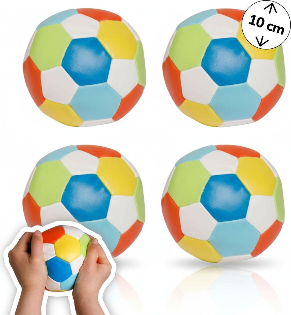 Softball Ø 10 cm 4er Set bunt, weiche Kinderbälle im Fußball-Design, leichte Spielbälle für drinnen und draußen