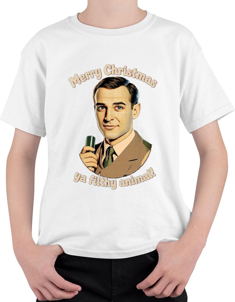 Merry Christmas ya filthy animal lustig Weihnachten Weihnachtsfilm Uni Kinder T-Shirt, Weiß, 116