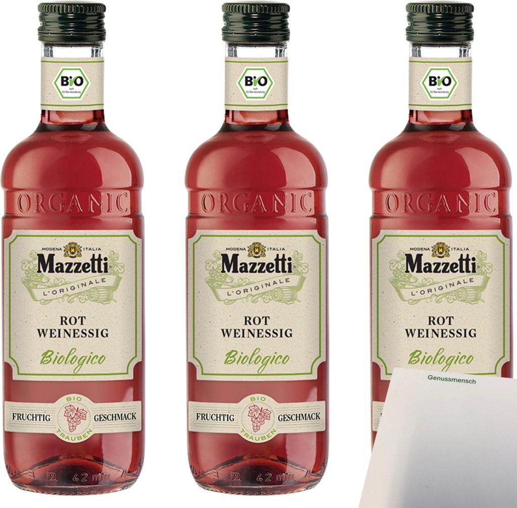 Mazzetti Rotweinessig fruchtig 3er Pack (3x500ml Flasche) + usy Block