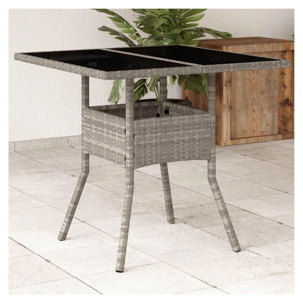 Gartentisch mit Glasplatte, hellgrau, 80 x 80 x 75 cm, Polyrattan