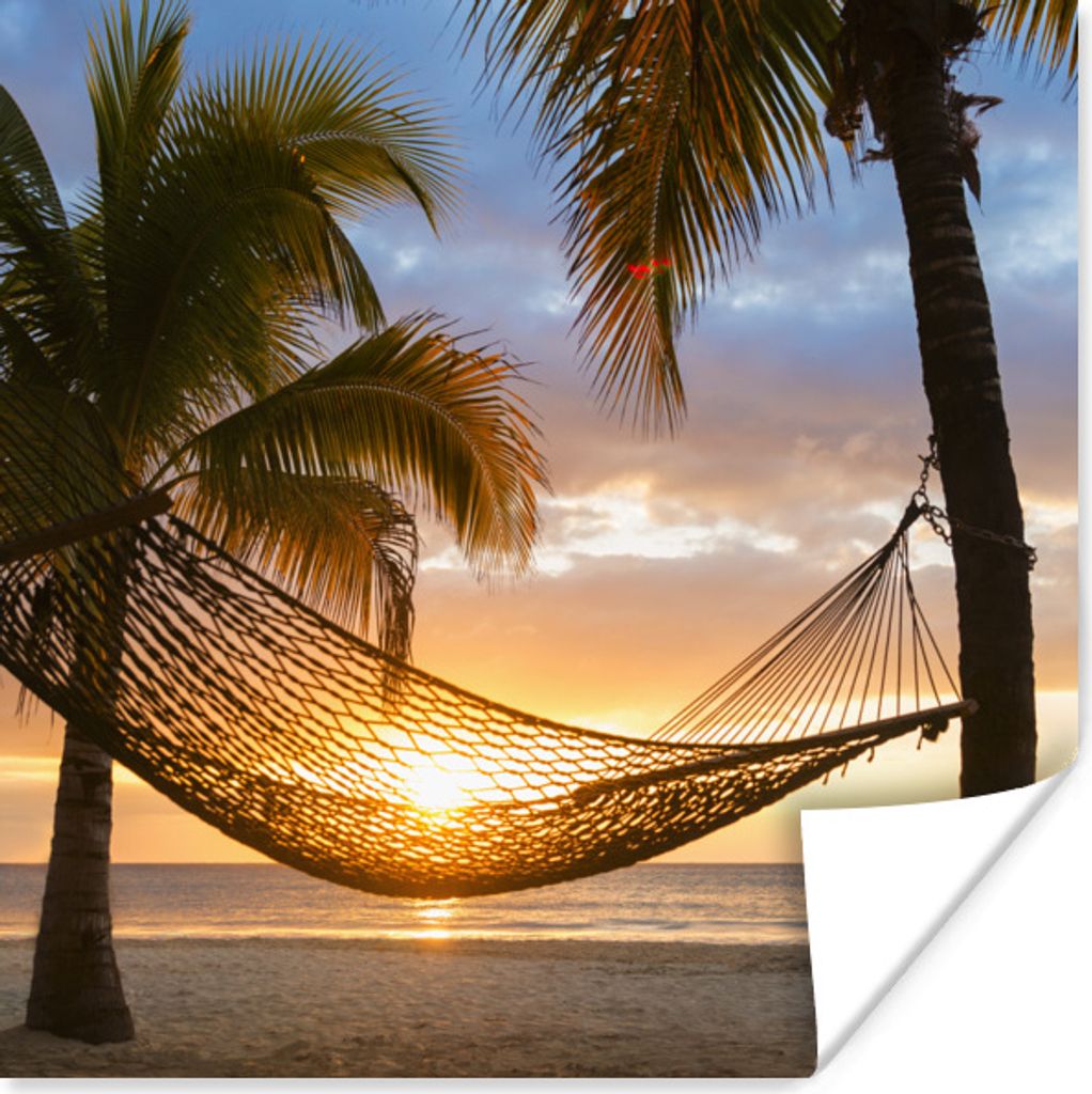 MuchoWow Poster Hängematte am Karibikstrand 50x50 cm - Wohnzimmerdekoration