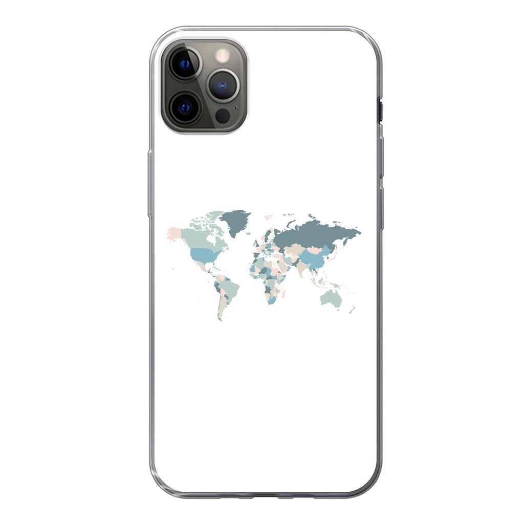 MuchoWow Handyhülle Schutzhülle Hülle für iPhone 13 Pro Max Weltkarte - Pastell - Länder Silikon Softcase Handy Hülle - Mobiltelefon
