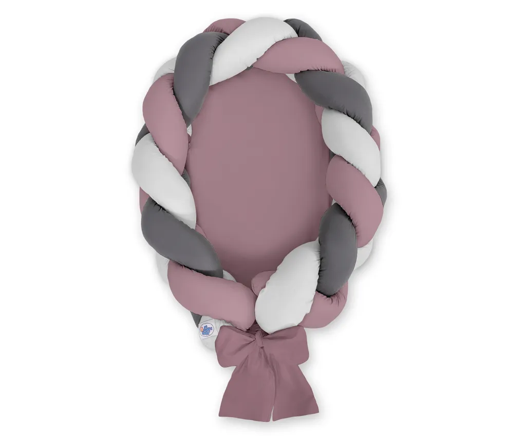 Lit de bébé tissé avec barrière de protection tressée amovible, rose rétro
