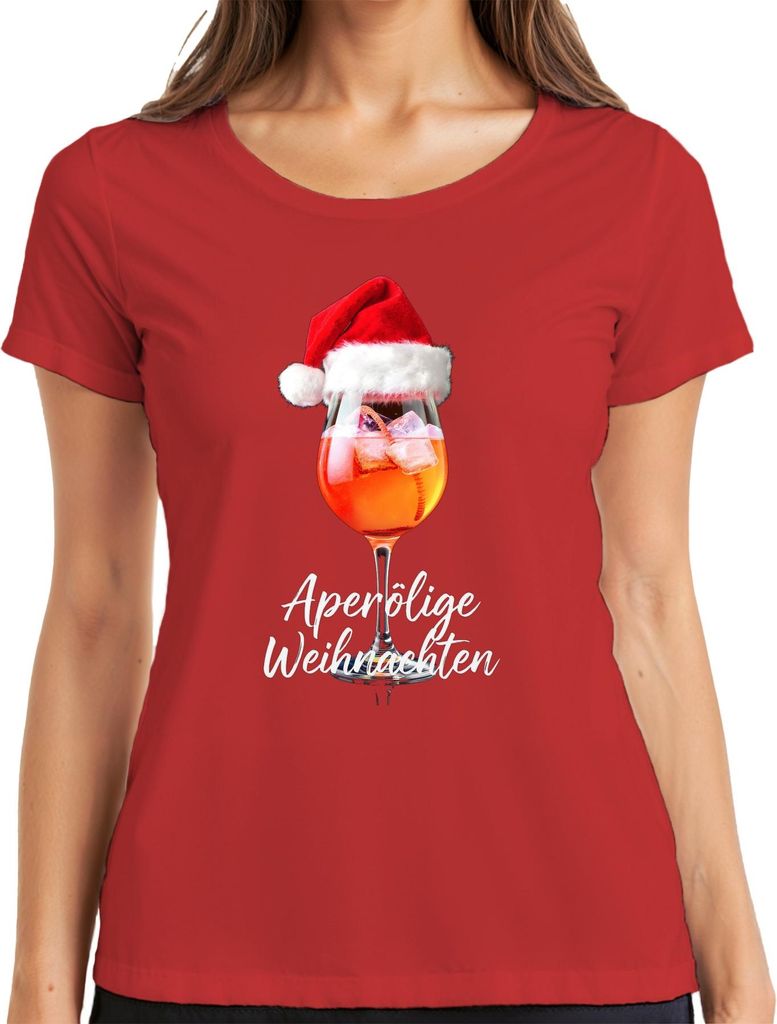 Aperölige Weihnachten Aperol Weihnachtsmütze Weihnachtsfeier Damen T-Shirt, Rot, 3XL