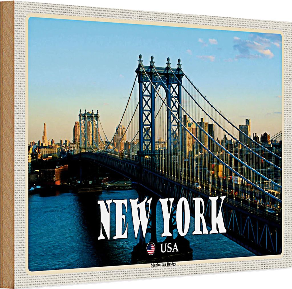 Holzschild Reise 30x20cm New York USA Manhattan Bridge Brücke