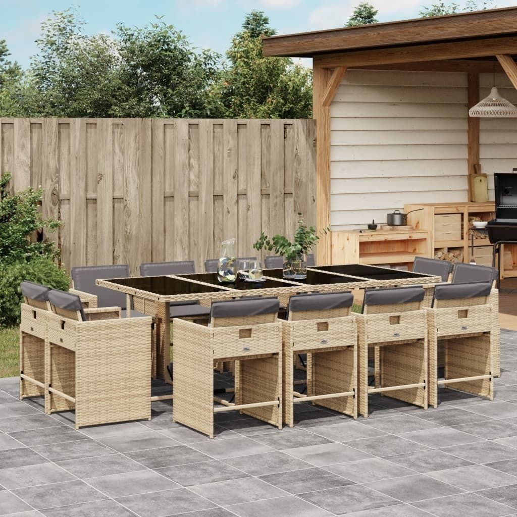 Maison Exclusive - 13-tlg. Garten-Essgruppe mit Kissen Beigemischung Poly Rattan
