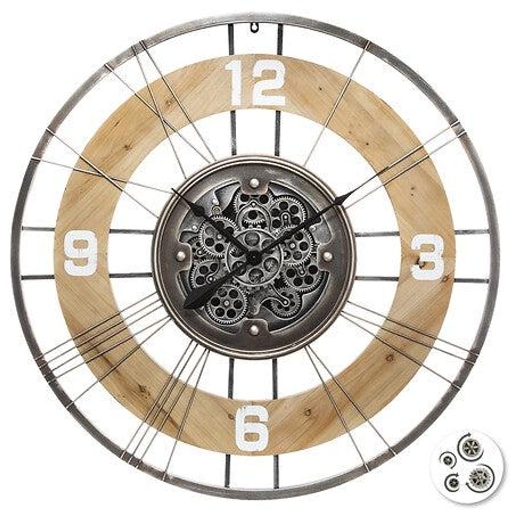 Lana-Uhr mit Uhrwerk, Durchmesser 90 cm, Holz und Metall