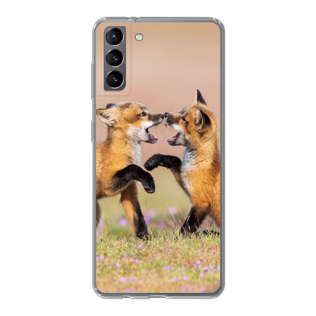 MuchoWow Handyhülle Schutzhülle Hülle für Samsung Galaxy S21 Plus Füchse - Blumen - Porträt Silikon Softcase Handy Hülle - Handy-Tasche