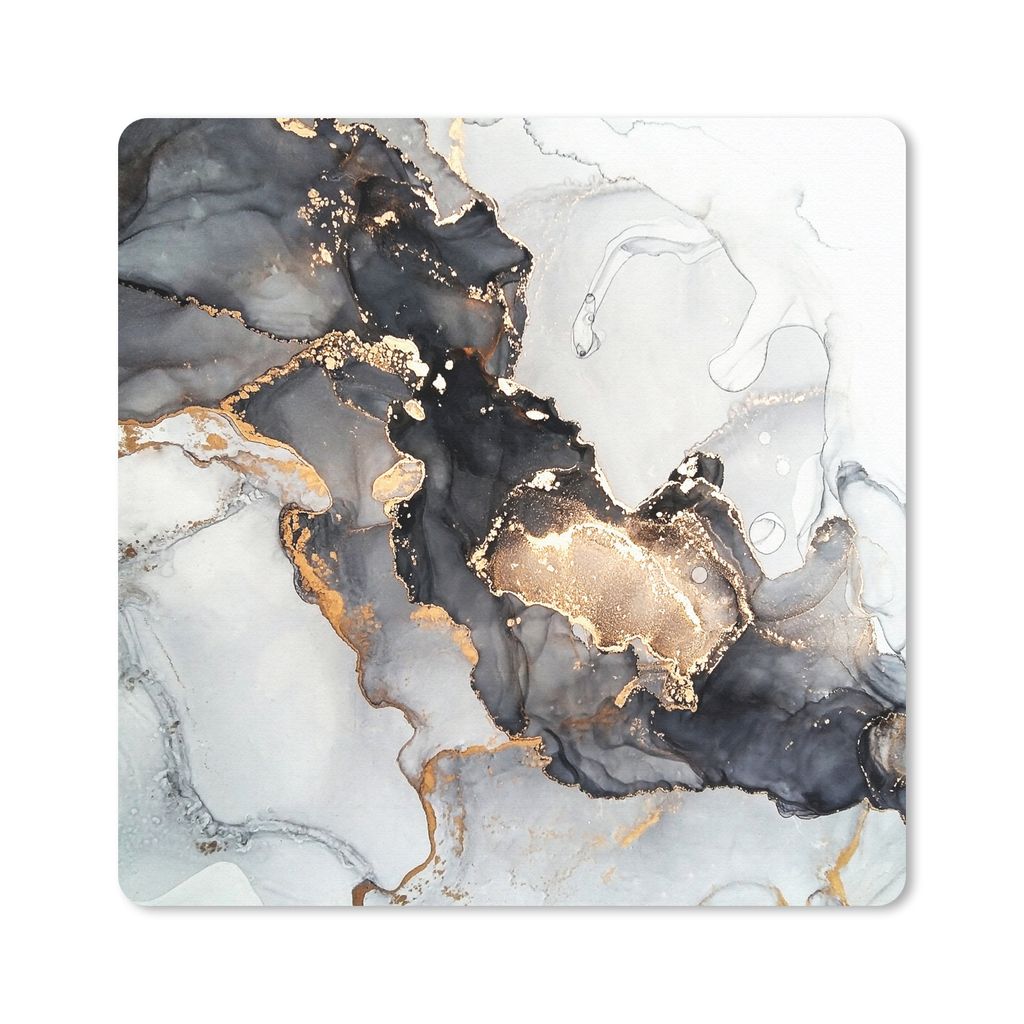 MuchoWow Mauspad Mousepad Marmor - Schwarz - Weiß - Gold - Luxus - Abstrakt 20x20 cm - Mousepads - Maus Mat - Pad - Mausunterlage - Desk Mat - B...