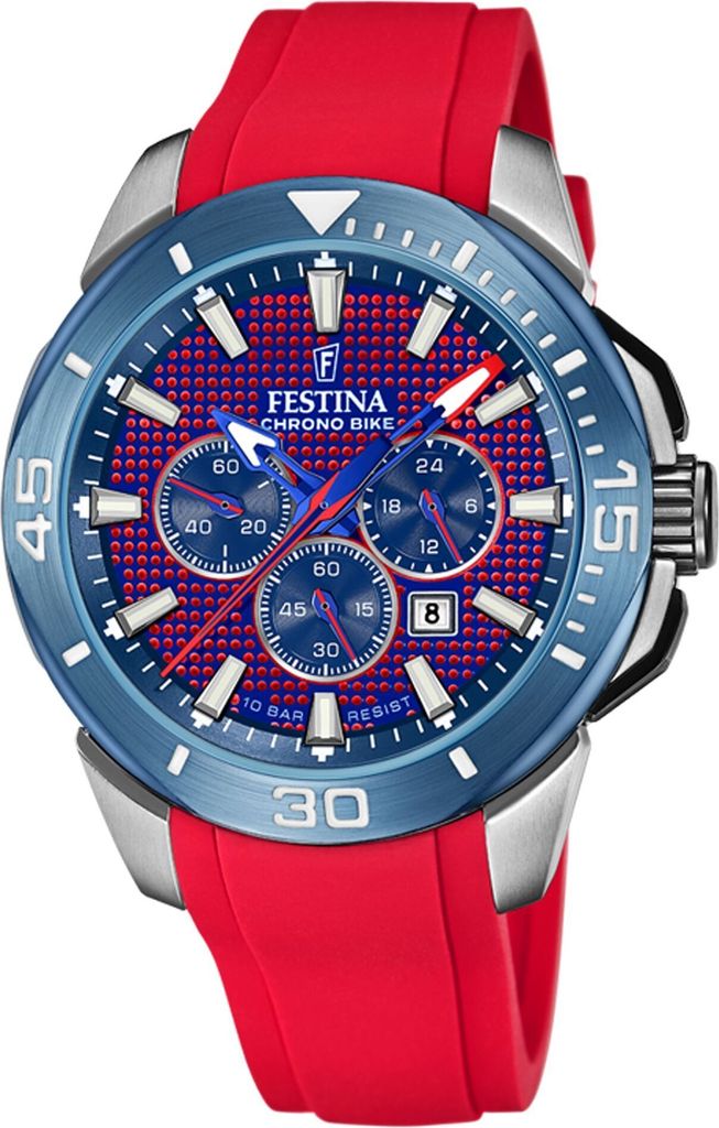 Uhr, Herren, Bike, Edelst., Rot\Bl