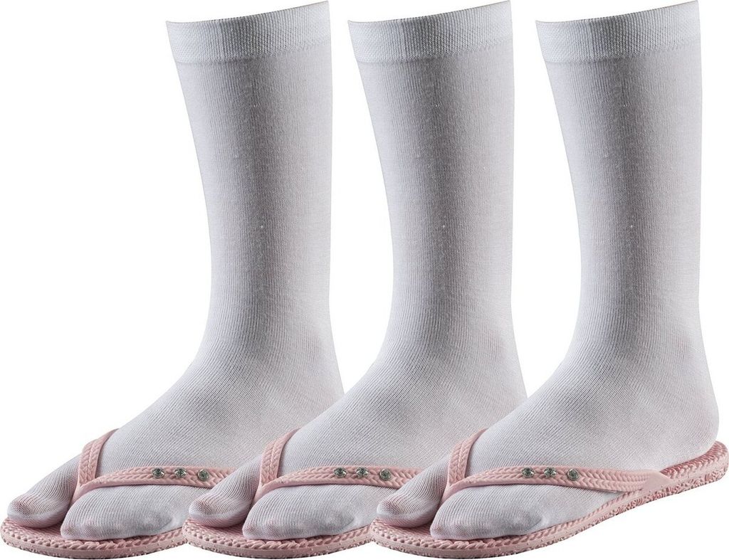 FussFreunde 3 Paar Zwei-Zehen-Socken, Bambussocken, Sandalen-Socken, Tabi Socken, Weiß